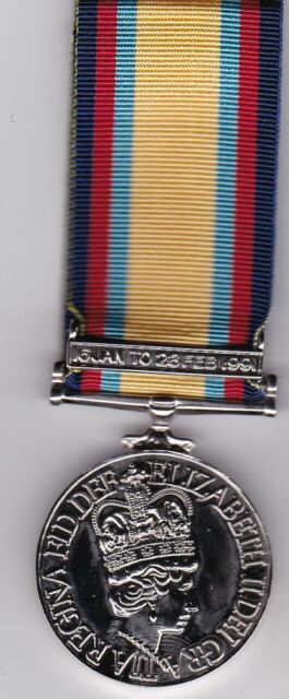 England Gulf War Medal & clasp 16 Jan-28 Feb 1991 collectors copy Full size England Gulf War Medal & clasp 16 Jan-28 Feb 1991 collectors copy Full size