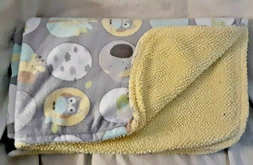 Garanimals Gray Fleece Baby Blanket Circles Owl Bird Giraffe Elephant Sherpa - Picture 4 of 4