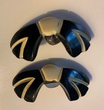 Vintage Art Deco Shoe Clips Bow Black  White Plastic / Bakelite  1.75"  HB0