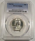 1947-S PCGS MS66 WASHINGTON QUARTER VERY LIGHT GOLD & GRAY TINT 25c SILVER MS 66