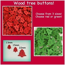 Wood tree buttons wooden tree 13mm 15mm 22mm red green Christmas wood trees