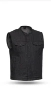 First Mfg Concealed Carry Rough Neck  Blue Denim Motorcycle Vest-XL RUNS SMALL