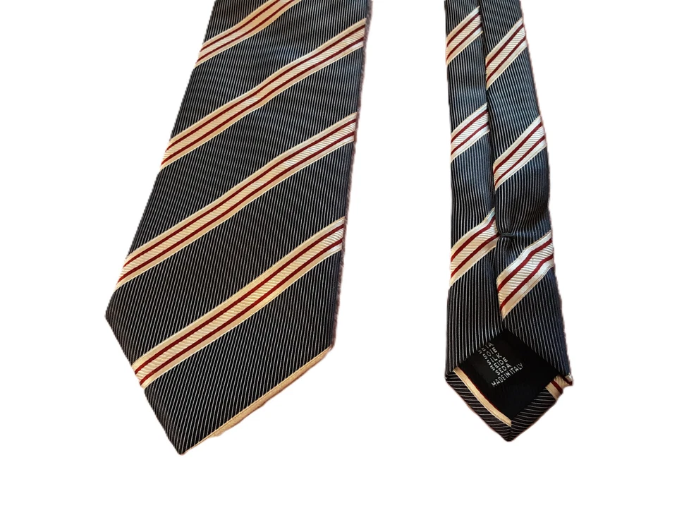 Corbata de regimiento de colección Setificio di Como clásica 100 % seda plisada a rayas IT Foto 3 de 4