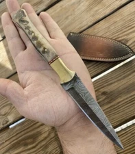 HANDMADE DAMASCUS STEEL BOOT KNIFE THROWING DAGGER HUNTING SURVIVAL EDC 2329