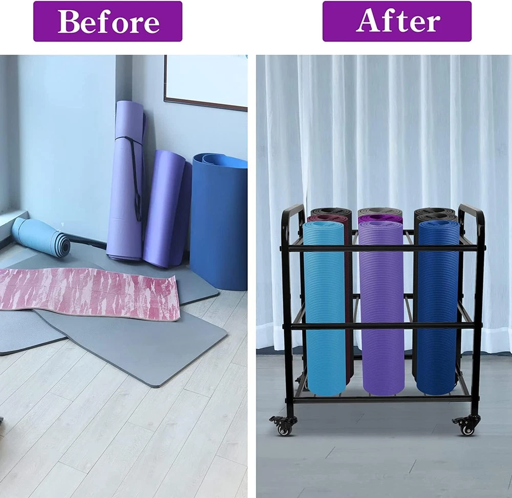 Yoga Mat Storage Rack, Home Gym Studio Organizer Cart for Foam Roller, Yoga Stra