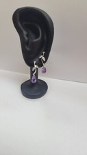 Genuine Amethyst Gemstone Dia 14kt White Gold Dangling Earrings VALUED 399