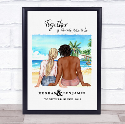 Aquarell Palme Romantisch Geschenk für Sie oder Ihn Personalisiert Paar Druck