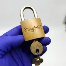 American Lock Padlock No 105 Solid Body 1.25" Shackle Brass Color USA Made NOS