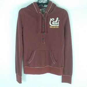 HOLLISTER JUNIOR SZ L BURGUNDY 1/2 BUTTON KANGAROO POCKET RAW SEAM HOODIE | eBay