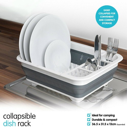 Large White Collapsible Dish Drainer Folding Draining Rack Plates Cutlery Board - Picture 2 of 10