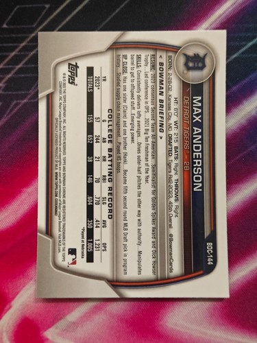 2023 Bowman Chrome Mojo Refractor 1st RC Max Anderson Detroit Tigers - Picture 2 of 2