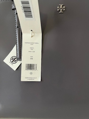 TORI BURCH EMERSON SMALL PATENT LEATHER TOTE/CROSSBODY BAG IN GRAY - Imagen 7 de 7