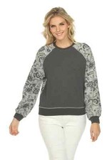 Johnny Was Womens XS Multi Grey Wanders Bishop Sleeve Sweatshirt