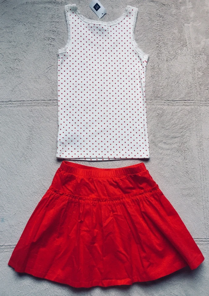 Gap Kids Tank Top, Gymboree Red Flared Skirt, Girls Size 6/7, Stars, Both NEW - Image 2 of 4