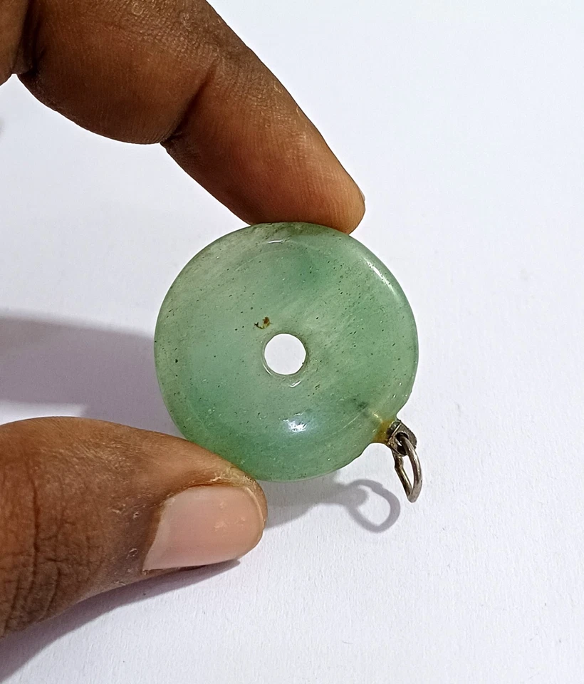RARO Antiguo Jade Redondo Perforado Alemán Plata Colgante Raro Verde Ver Video Foto 4 de 4