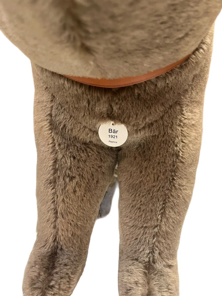 Steiff 1921 Replica Stuffed Bear on Wooden Wheels Germany EAN 400384 RARE LARGE - Image 3 of 4