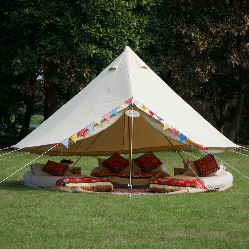 4 Season Outdoor Glamping 13FT Canvas Bell Yurt Tent for 4-6