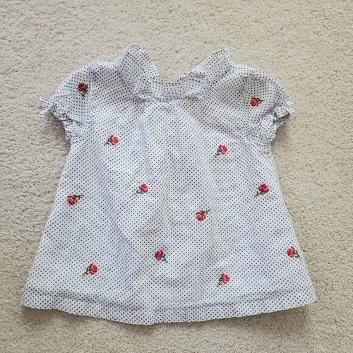 Janie and Jack Baby Girls' Polka Dot Blouse with Embroidered Flowers sz6-12m - Picture 7 of 10