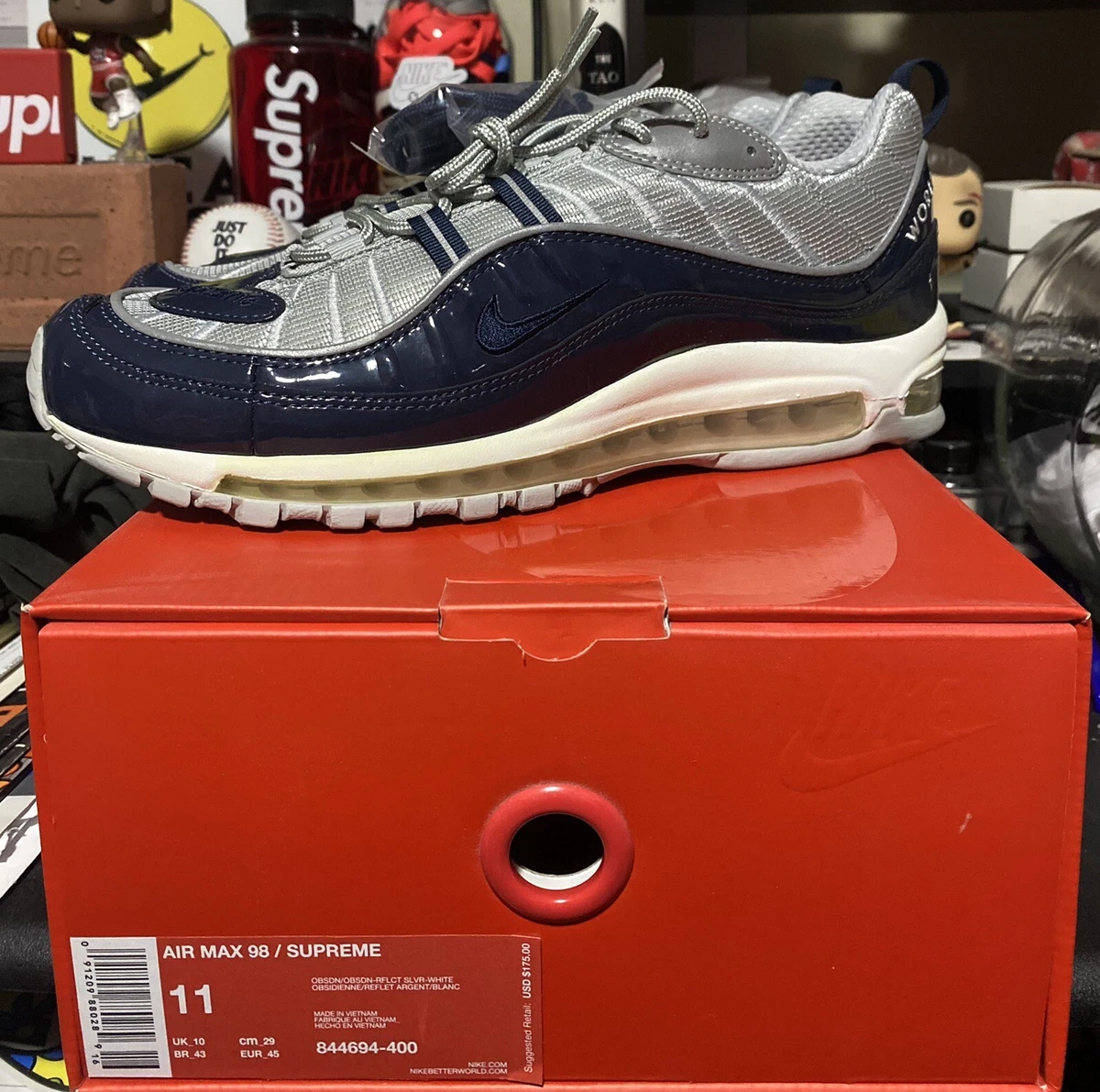 Nike Air Max 98 x Supreme Obsidian 2016 Size 11 New 844694-400 | eBay