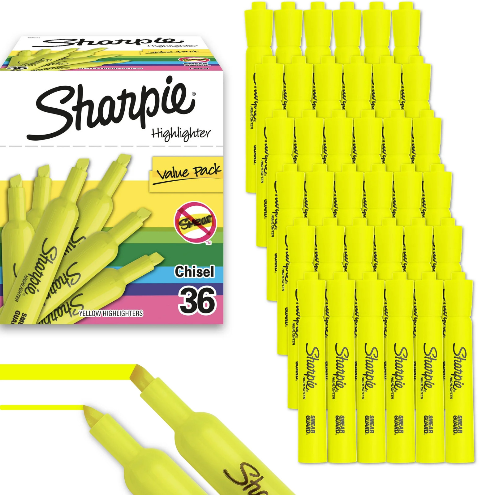 S 36 Count Fluorescent Yellow Tank Style Highlighter