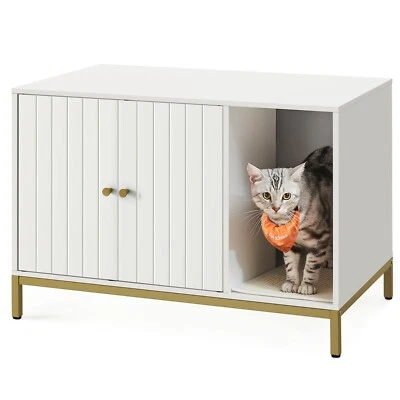 Katzenklo-Schrank,Katzentoilette,80 x 50 x 55 cm,weiß-goldfarben PCLDE007W01 - Bild 1 von 4