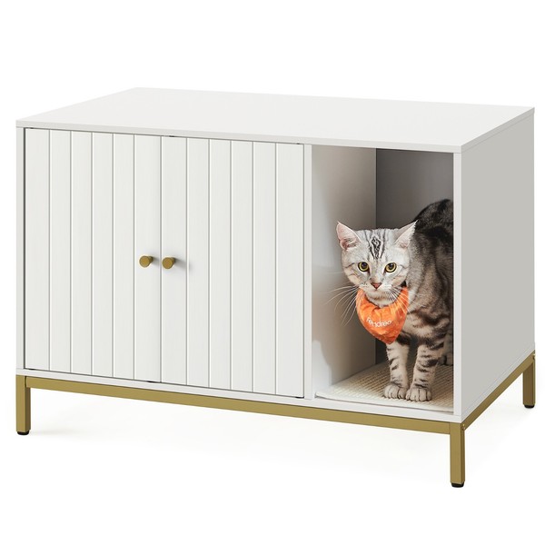 Katzenklo-Schrank,Katzentoilette,80 X 50 X 55 Cm,Weiß-Goldfarben PCLDE007W01-image