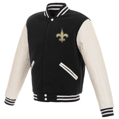 NFL New Orleans Saints Reversible Fleece Jacket PVC Sleeves Embroidered Logos - Picture 3 of 6