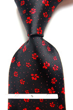 Classic Polka Dot Floral Black Red JACQUARD WOVEN 100 Silk Men's Necktie Tie