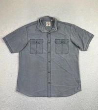 Red Head Shirt Mens Large Gray Short Sleeve Button Front Cotton Outdoor Workwear
