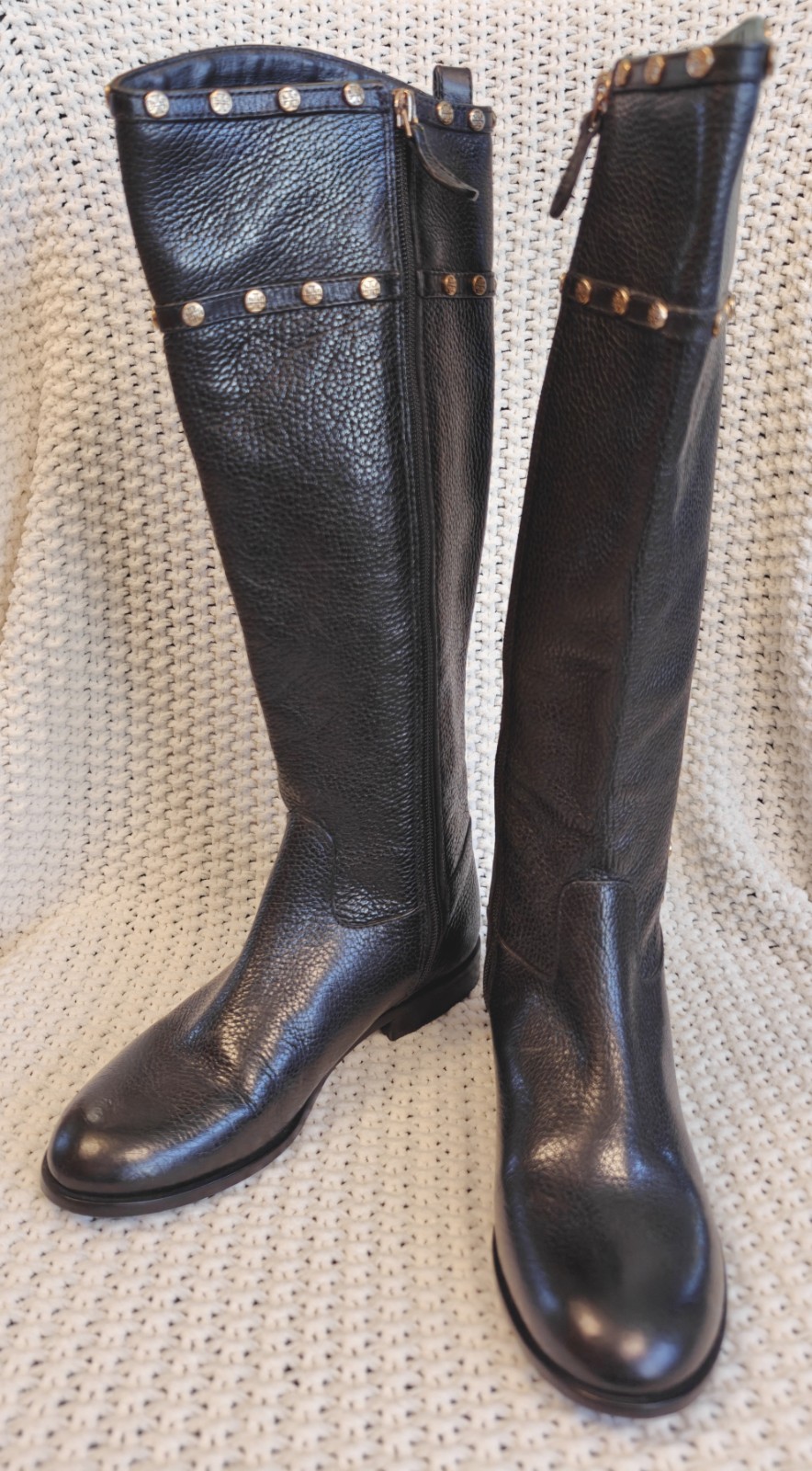 Tory Burch Women's Black Leather Studded Full Zip Knee High Riding Boots, Sz 5.5 thumbnail 2