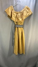 Who What Wear Off The Shoulder Ruffle Midi Dress Womens XS Beige Belted Waist