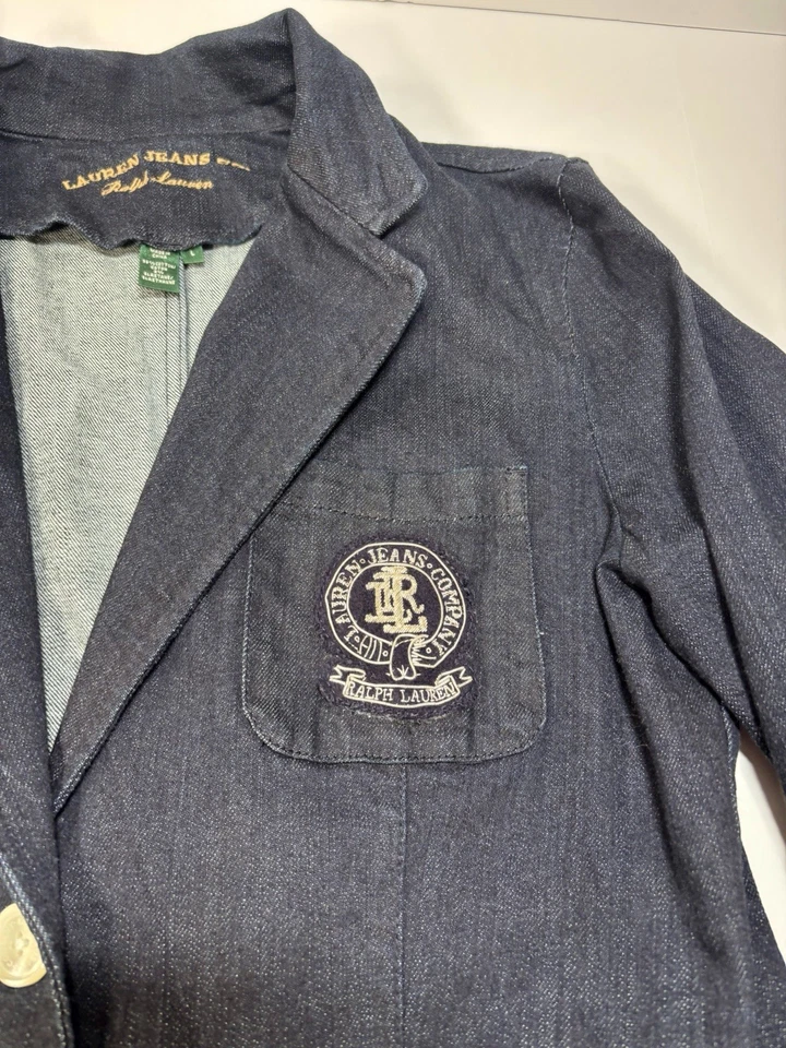 Vintage Ralph Lauren Jean Co Two Button Crest Blazer Women’s Large Dark Denim - Image 2 of 4