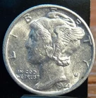 HIGH GRADE AU 1944 D MERCURY SILVER DIME  FREE SHIPPING