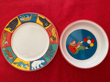 BARNUM'S ANIMALS NABISCO INC. CHILD'S PLATE & BOWL SET CIRCUS CLOWN DISHES JAPAN