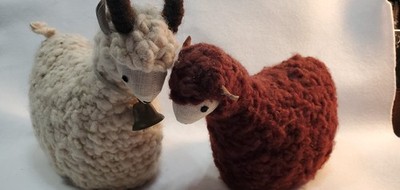Vtg. Pier 1 Polish Folk Art Stuffed Ram & Sheep, Farmhouse Sheep Decor, Nursery