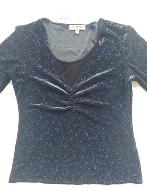 Notations Damen blau Glitzer 3/4 Ärmel Bluse UK Größe S. AHL-204