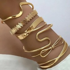 6PCS VINTAGE GOLD BANGLE BRACELET SET   LUXURY GEOMETRIC BOW DESIGN STACKABLE