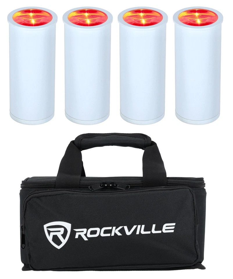 Rockville 4 PACK MINI HALO WHITE DJ Wash Lights+Bag, Wireless DMX/Rechargeable - Image 2 of 4
