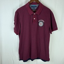 Tommy Hilfiger Mens Size XL Slim Fit Red Striped Polo 1985 Badge Patch Spellout