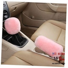 2Pcs Set Soft Fluffy Auto Gear Shift Knob Cover Handbrake Grip Cover/ Pink