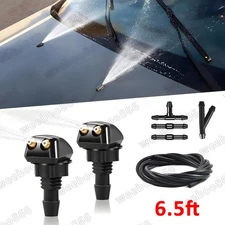 2Pcs Front Windshield Washer Nozzle Wiper Water Spray Jet + 6.5ft Hose Connector