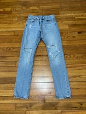 Levi's Womens 501S Skinny Jeans Sz 24 25x30 Blue Distressed Denim Button Fly