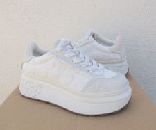 ZAPATILLAS DE PLATAFORMA UGG BLANCAS RIZO MARIN ENCAJE LOGO 2', MUJER US 10/ EUR 41 ~NUEVAS