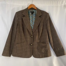 Ashley Stewart Women Pantsuit 16 Brown Plaid Herringbone Lined Career Set