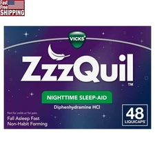 Sleep Aid Tablets Diphenhydramine HCI 25mg Liquid Capsules Fast Acting 48 Count