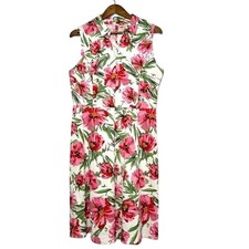 Tahari Linen Blend Pink Floral Sheath Dress Bridal Shower Easter Size 12 Girly