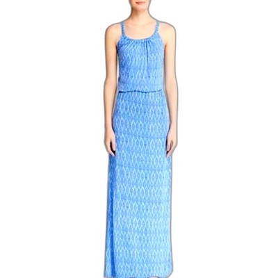 Joie Narod Blue Ikat Print Cinch Waist Maxi Dress Size L
