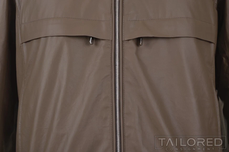 NWT - CESARE ATTOLINI Brown Leather Mens Bomber Jacket Coat - EU 50 / MEDIUM - Изображение 3 из 4