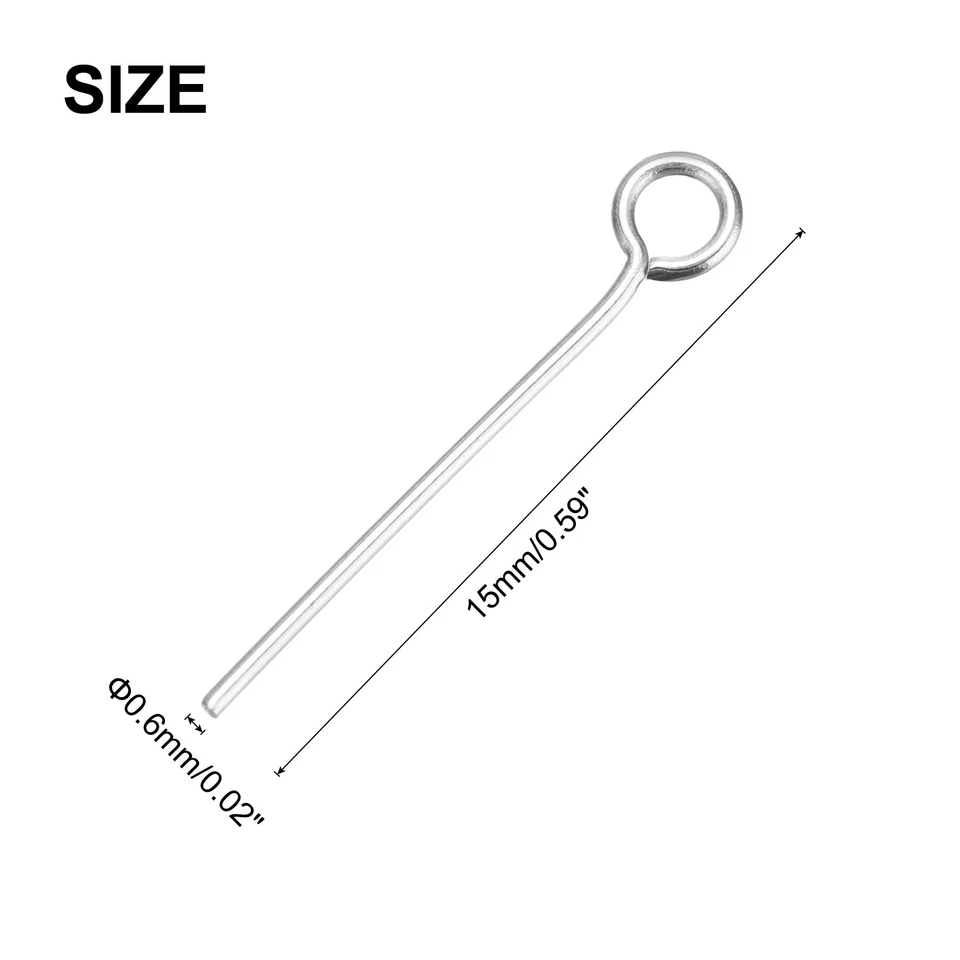 600pcs Stainless Steel Eye Pins 0.6mm/24 Gauge x 15mm Headpins Jewelry Findings Foto 2 de 4