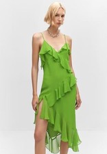 Mango green Asymmetric ruffled dress